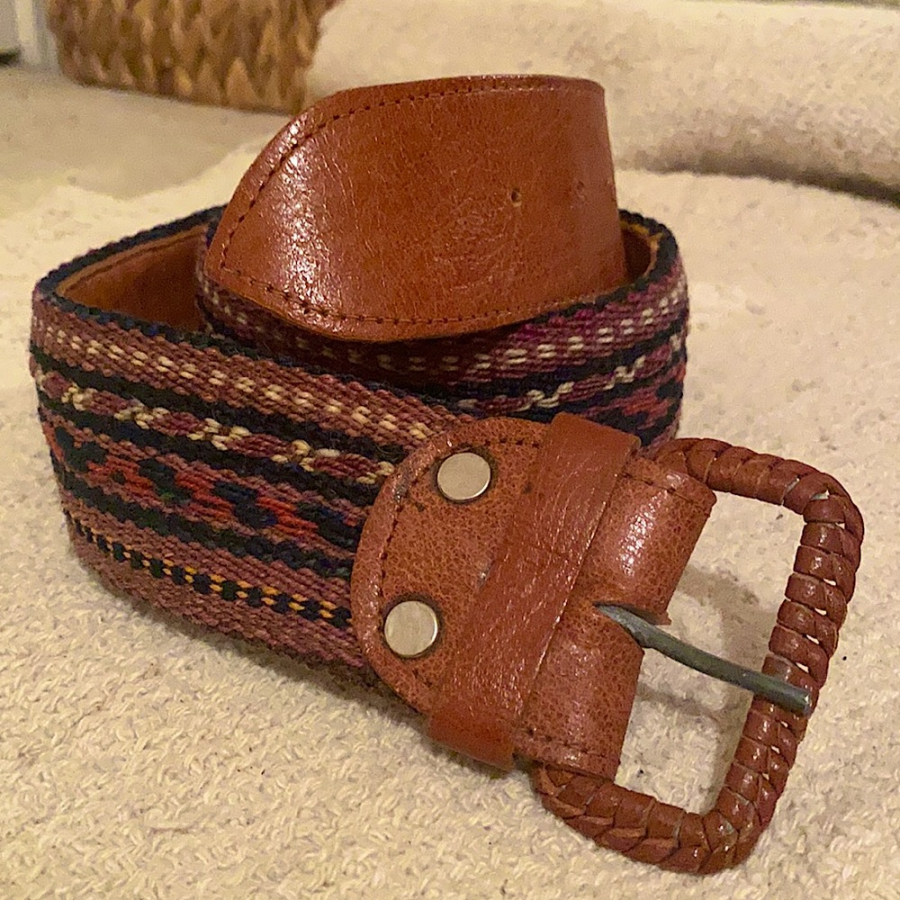 Vintage Leather Boho Belt Size 28”